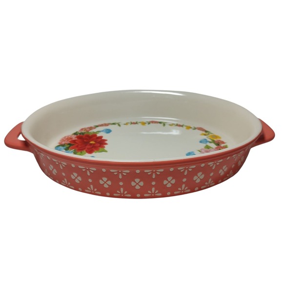 Pioneer Woman Casserole Dish One Quart‎ Sweet Rose Stoneware Oval Floral Handles - Picture 1 of 11